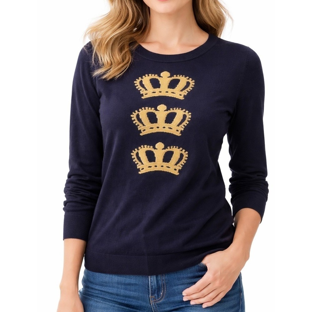 Talbots Triple Crown‎ Navy Back-Button Crew Neck Sweater Women's Petite Size M